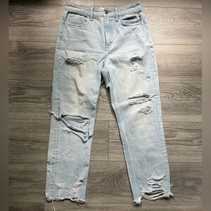 Flying Monkey Blue Light Wash Distressed Ankle Raw Hem Denim Jeans Size 27 Trend